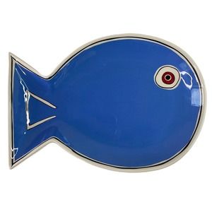 M. Bagwell Water Collection Blue Fish Serving Bowl 15"